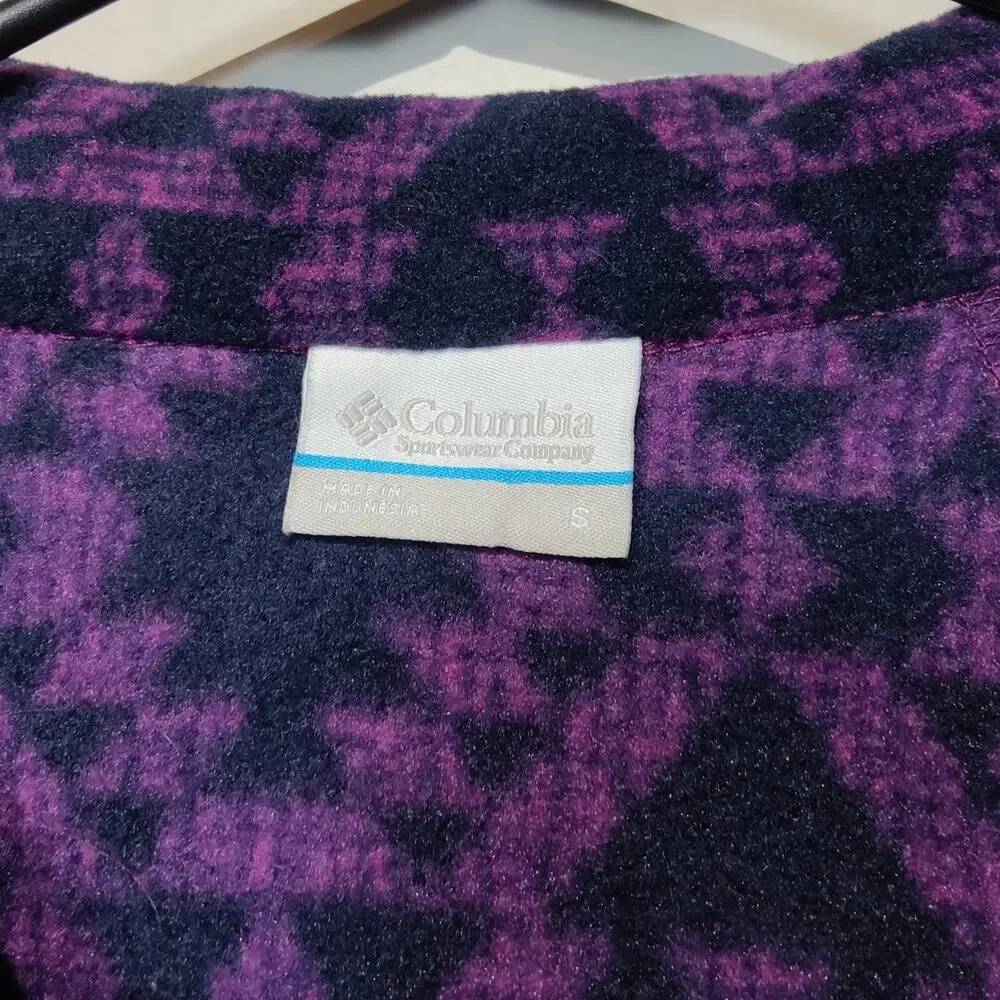 Columbia Women's Sz S Purple Aztec Southwestern Print Fleece Jacket Full Zip